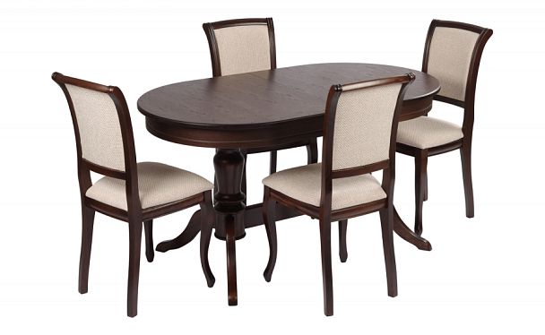 Обеденная группа стол Арей 140(180)х80х76 Темный орех и 4 стула Арктос Темный орех/Кремовая рогожка - Вид 1