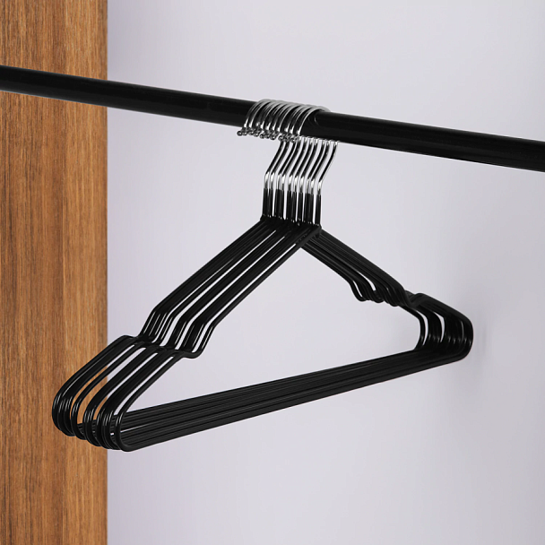 Вешалки-плечики для одежды, размер 48-50, металл, антискользящие, КОМПЛЕКТ 10 шт., черные, BRABIX PREMIUM, 608467 - Вид 8