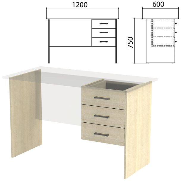 Каркас к столам письменным с тумбой "Канц" 1200х600х750 мм, цвет дуб молочный, СК27.15.2 - Вид 1