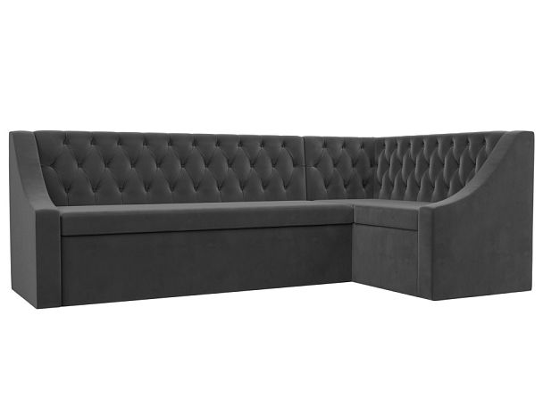 Кухонный угловой диван Мерлин правый (полностью велюр серый) - Вид 1