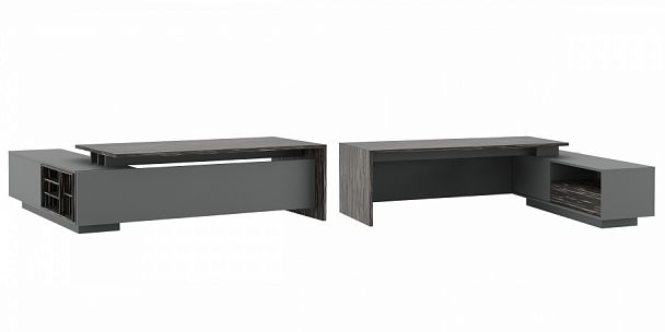 Стол письменный на опорной креденции Dali 232x220x75 эбен антрацит - Вид 1