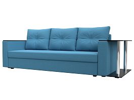 Диван прямой Атланта Лайт со столом справа Рогожка голубой - Фото предпросмотра