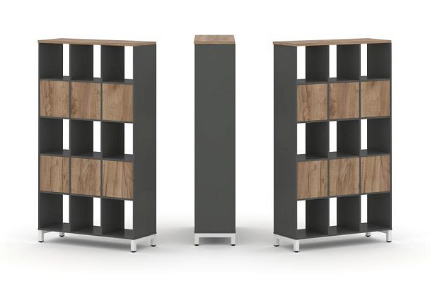 Стайл Проджект Набор стеллажа 2-х сторон., 5 яр. SN.NSD-531 Антрацит/Дуб Табак/Металл Белый 1121*400 - Вид 1