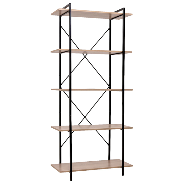 Стеллаж BRABIX "SMART SH-004", 790х360х1950 мм, ЛОФТ, 5 полок, металл/ЛДСП ясень шимо светлый, каркас черный, 641943 - Вид 3