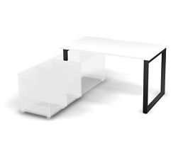 MATRIX 121B101-O Стол прямой, опора на тумбу, пров. вырез. (O-опоры) 1380х780х775 Белый/Темно-серый - Фото предпросмотра