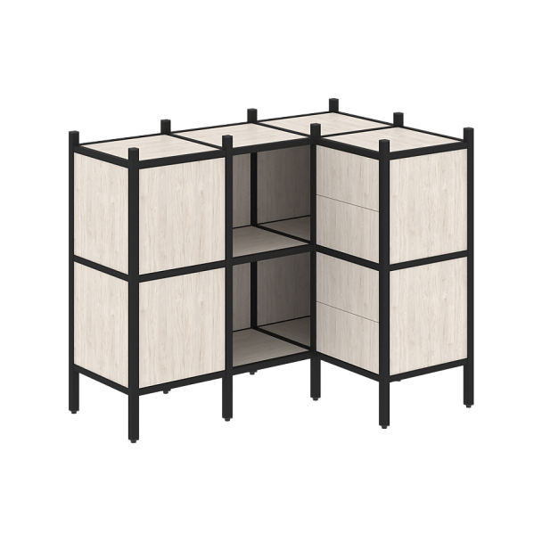 Loft Угловой внутренний стеллаж наборный VR.L-28 Денвер светлый/Чёрный металл 1278*862*1047 - Вид 1