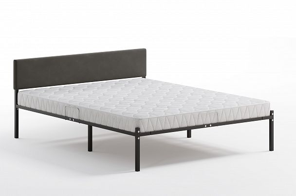 Кровать  металлическая Лофт КОМПАКТ с мягкой спинкой 1600*2000, цвет кровати черный, мягкая спинка темная - Вид 3
