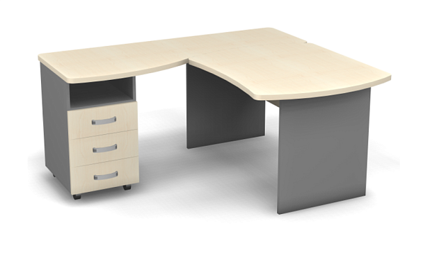 Стол угловой L,R 1600 Берлин Береза Майнау/Серый УРМ 160 L\R - Вид 2