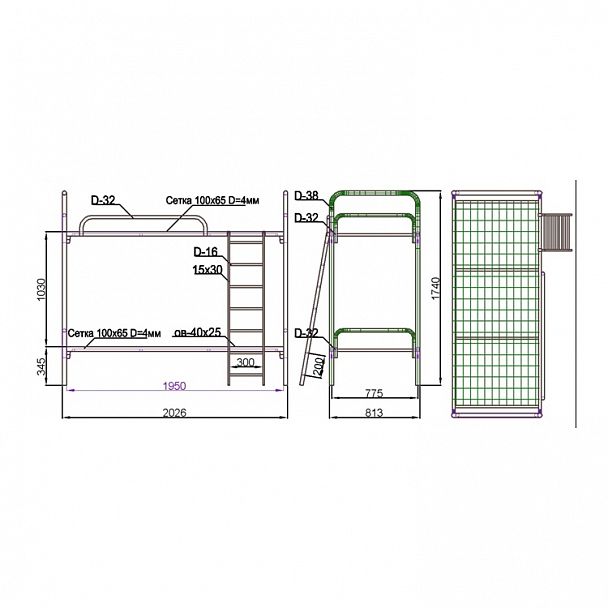 Кровать двухъярусная К2.1-01 - Вид 3