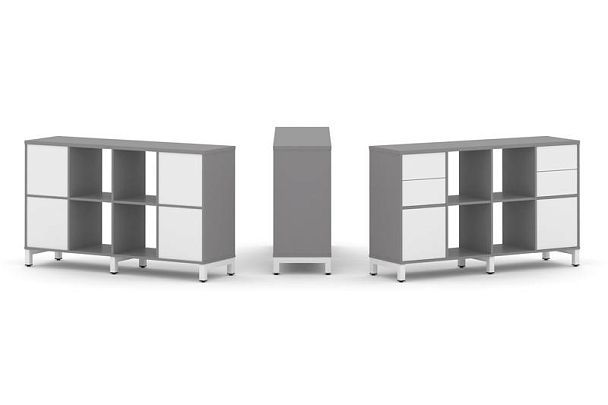 Стайл Проджект Набор стеллажа одностороннего, 2 яруса SN.NS-241 Серый Пепел/Белый/Металл Белый 1488* - Вид 1