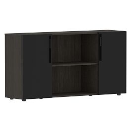 Шкаф с двумя дверями и открытой полкой СП-064-25-22 Черный глянец/Дуб Мореный 1600х450х800 KANON - Фото предпросмотра