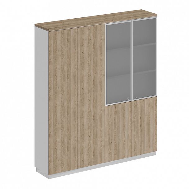 Шкаф комбинированный (закрытый - документы со стеклом) "City" СИ 314 дуб гладстоун светлый/белый премиум/дуб гладстоун светлый - Вид 1