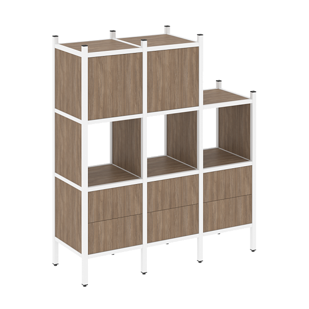 Loft Прямой стеллаж наборный VR.L-15 Дуб аризона/Белый металл 1278*446*1458 - Вид 1