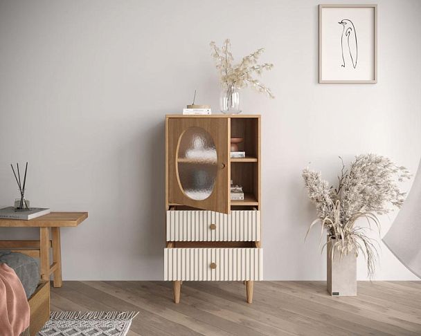 Высокая тумба Bubble с двумя ящиками арт BBL11, цвет - орех - Вид 3