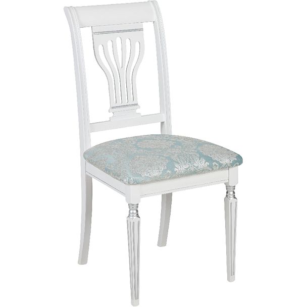 Комплект деревянных стульев с мягким сиденьем Мендельс Белая эмаль серебрянная патина/Бирюзовый жаккард, 3 шт. - Вид 3