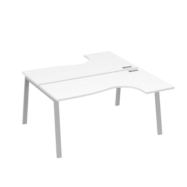 Рабочая станция на опорах TRE (2х160) столы Классика A4 А4 Б3 182  БП белый премиум / металлокаркас серый - Вид 1