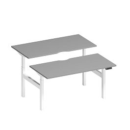 Рабочая станция на электроприводе с вырезами Elevo А2 БГ 103.2 СЕ серый / белый гладкий - Фото предпросмотра