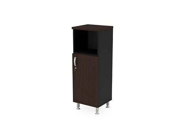 БЕРЛИН / BERLIN Шкаф-стеллаж узкий 3 уровня правый 450х430х1290 Венге/Черный - Вид 1