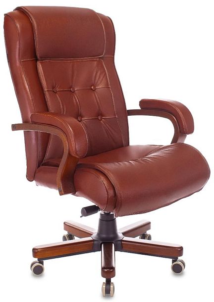 Кресло руководителя Бюрократ T-9926WALNUT светло-коричневый Leather Eichel кожа крестов. металл/дерево - Вид 1