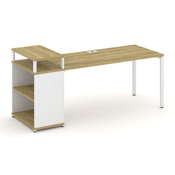 Concept Стол рабочий с опорным стеллажом с верх. горизонтом  CN.SP-208 Дуб Винченцо/Белый Бриллиант/Металл Белый 2000*720*917 - Вид 1