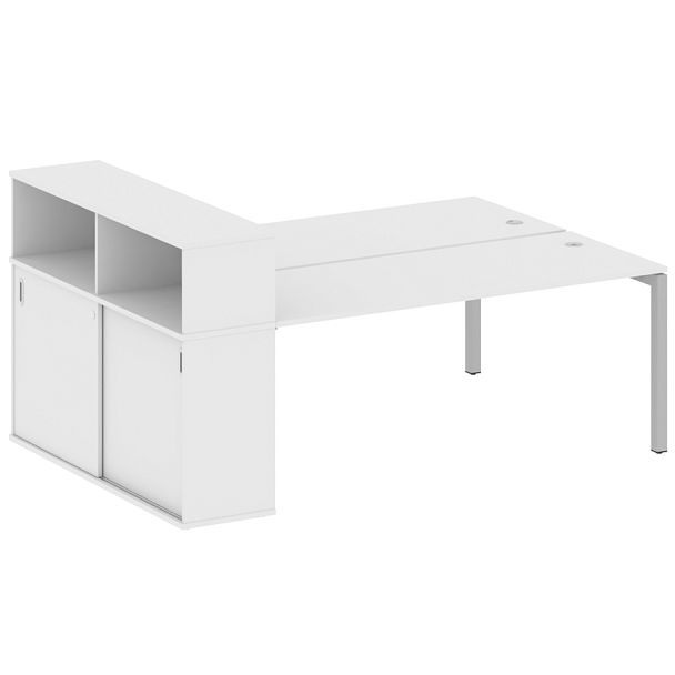 Metal System Quattro Р. ст. с шкафом-купе на П-образном м/к 50БП.РС-СШК-2.5 Т Белый/Серый металл 2210*1475*1098 - Вид 1