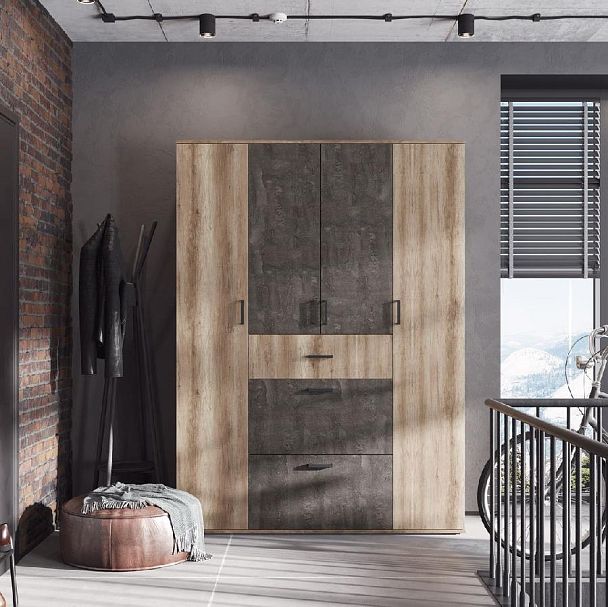 НЕЛЬСОН ШК 03 (СОЛО-3) Шкаф (1,600х2,200х0,500) дуб каньон/железный камень - Вид 3