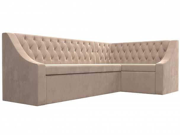 Кухонный угловой диван Мерлин правый (полностью велюр бежевый) - Вид 3