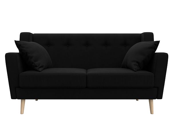Прямой диван Брайтон 2 (полностью микровельвет черный) - Вид 2