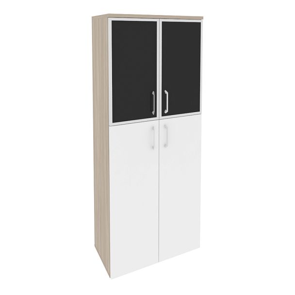 Onix Шкаф высокий широкий O.ST-1.7 R black Дуб аттик/Белый бриллиант/Стекло black 800*420*1977 - Вид 1