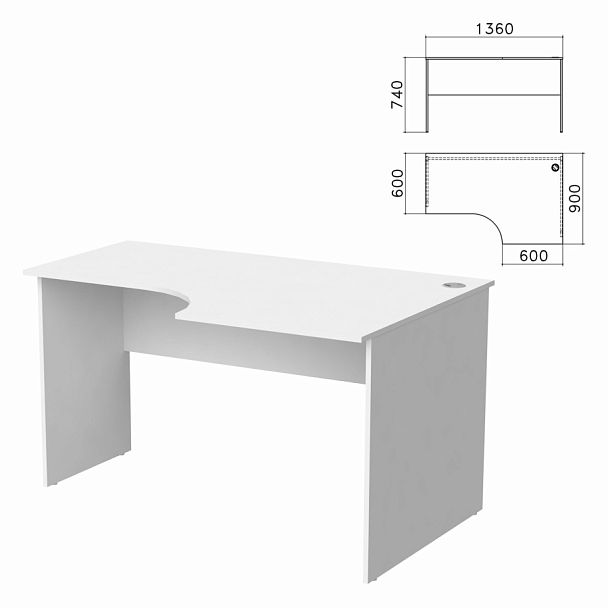 Стол письменный эргономичный "Бюджет", 1360х900х740 мм, правый, белый, 402663-290 - Вид 1