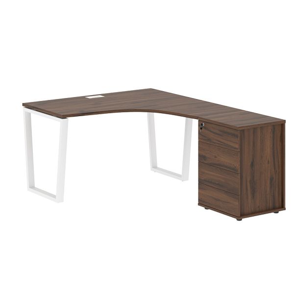 Стол эргономичный с тумбой EVCET 1318(R) Дуб Денвер тёмный/Белый 1360х1880х750 EDIS - Вид 1