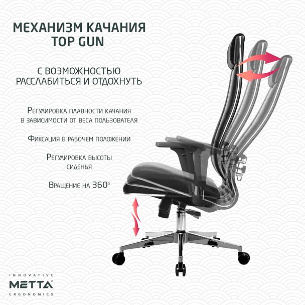 Кресло офисное МЕТТА "К-29-2D" хром, экокожа, сиденье и спинка мягкие, черное - Вид 17