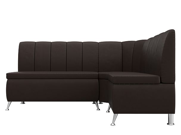 Кухонный угловой диван Кантри правый (полностью экокожа коричневая) - Вид 2