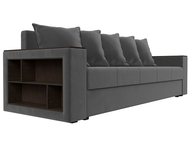 Диван прямой Дубай Лайт полки слева (полностью велюр серый) - Вид 3