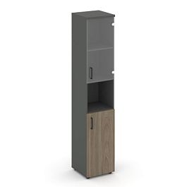 Style Project Шкаф высокий узкий SN.STU.E-105(R) Антрацит/Вяз Благородный/Прозрачный/Черный Ручки 40 - Фото предпросмотра
