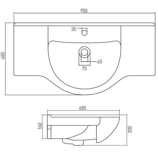 Раковина "Аквастоун 95" - Вид 2