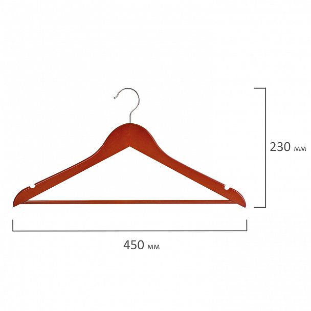 Вешалки-плечики, размер 48-50, КОМПЛЕКТ 5 шт., дерево, перекладина, цвет вишня, BRABIX "Стандарт", 601161 - Вид 4