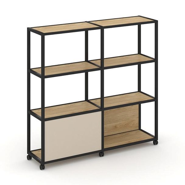Shelf Mobile Стеллаж 4 уровня 2 секции VR.LT-STK-413.06 Тиквуд Светлый/Металл Черный/W-04 1170*400*1523 - Вид 1