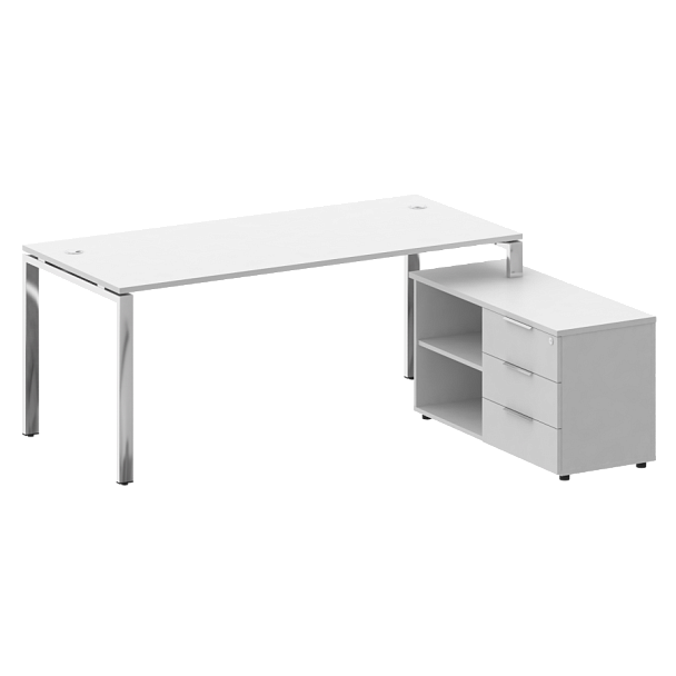 Metal System Direct Стол руковододителя с тумбой правый БГ.СРТ-5.8 (R) Белый/Нерж. сталь 1900*1620*750 - Вид 1