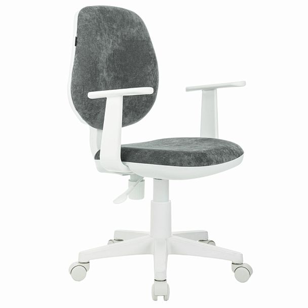 Кресло детское BRABIX "Fancy MG-201W", с подлокотниками, пластик белый, велюр, серое, 533010 - Вид 1