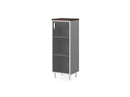 БЕРЛИН / BERLIN Стеллаж закрытый витрина стекло в раме правый 450х430х1290 Венге/Серый - Фото предпросмотра