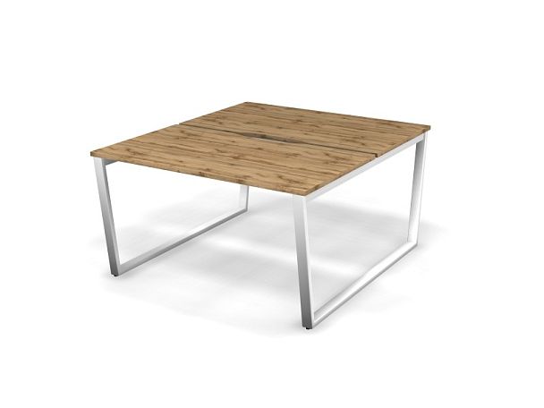 MATRIX 121S201-V Стол прямой двойной, пров-ик вырезной (V-опоры) 1380х1590х775 Дуб Крафт/Белый - Вид 1