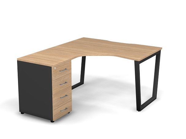 MATRIX 121S170-V Стол с тумбой L, пров. вырез. (V-опоры) 1380х1580х775 Швейц-й вяз/Темно-серый - Вид 1