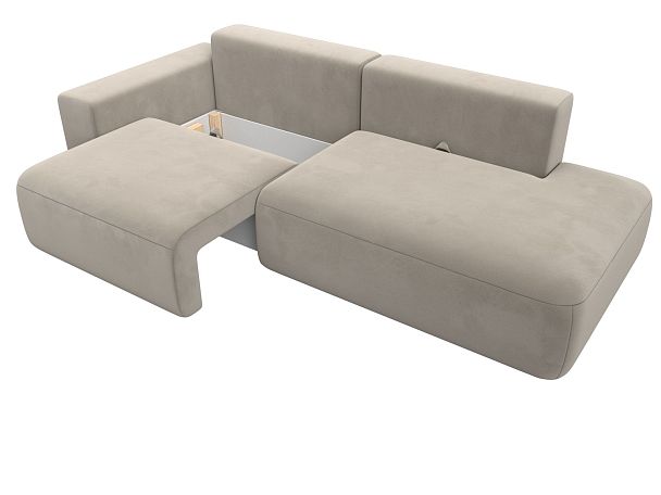 Диван прямой Лига-036 Модерн подлокотник слева Микровельвет бежевый - Вид 7