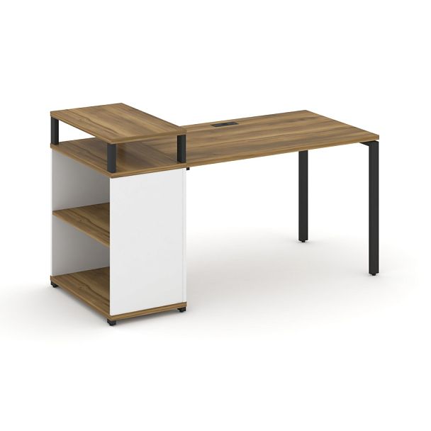Concept Стол рабочий с опорным стеллажом с верх. горизонтом  CN.SP-206 Сандал Янтарный/Белый Бриллиант/Металл Черный 1600*720*917 - Вид 1