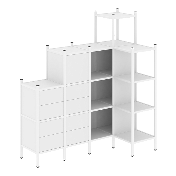 Loft Угловой внутренний стеллаж наборный VR.L-48 Белый бриллиант/Белый металл 1694*862*1869 - Вид 1