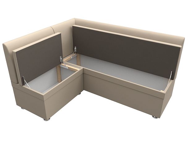 Кухонный угловой диван Уют левый (полностью экокожа бежевая) - Вид 7