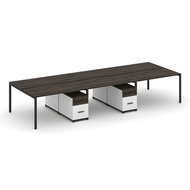 Concept Рабочая станция 6 мест с 2 двухсторонними опорными тумбами CN.DRS-347 W Дуб Мали/Белый Бриллиант/Металл Черный 4140*1480*750 - Вид 1