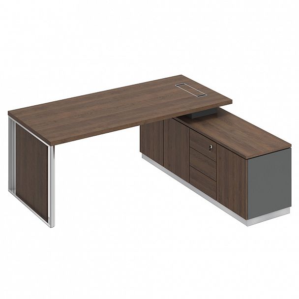 Стол руководителя на опорной тумбе (левый/правый) с декоративной вставкой "Bravo" БР 108 дуб гладстоун/антрацит премиум/дуб гладстоун - Вид 1