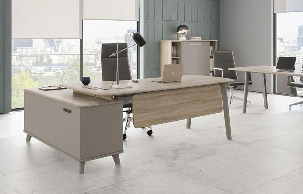 Шкаф со стеклянными дверьми в алюминиевой рамке (топ МДФ) Time metal МР 9380 МП/ВЛ/ВЛ мокко премиум (корпус) / вяз либерти (столешница, топ, фасад) - Вид 5